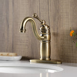 Victorian One-Handle 1-Hole Bathroom Faucet with Deck Plate and Pop-Up Drain