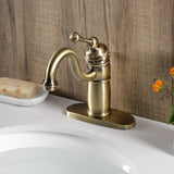 Victorian One-Handle 1-Hole Bathroom Faucet with Deck Plate and Pop-Up Drain