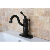 Victorian One-Handle 1-Hole Bathroom Faucet with Deck Plate and Pop-Up Drain