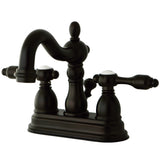 Tudor Double-Handle 3-Hole Deck Mount 4-Inch Centerset Bathroom Faucet with Pop-Up Drain