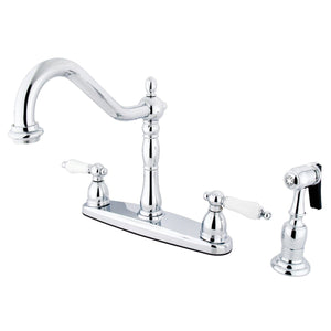 Heritage Two-Handle 4-Hole 8" Centerset Kitchen Faucet with Brass Side Sprayer