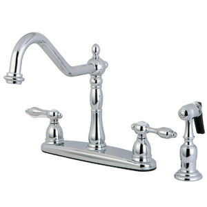 Tudor Two-Handle 4-Hole 8" Centerset Kitchen Faucet with Brass Side Sprayer