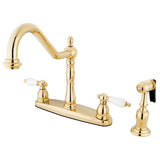 Heritage Two-Handle 4-Hole 8" Centerset Kitchen Faucet with Brass Side Sprayer