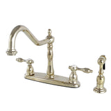 Tudor Two-Handle 4-Hole 8" Centerset Kitchen Faucet with Brass Side Sprayer