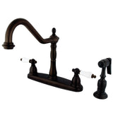 Heritage Two-Handle 4-Hole 8" Centerset Kitchen Faucet with Brass Side Sprayer