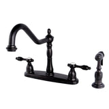 Tudor Two-Handle 4-Hole 8" Centerset Kitchen Faucet with Brass Side Sprayer