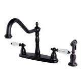 Wilshire Two-Handle 4-Hole 8" Centerset Kitchen Faucet with Brass Side Sprayer