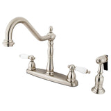 Heritage Two-Handle 4-Hole 8" Centerset Kitchen Faucet with Brass Side Sprayer