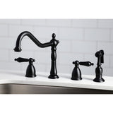 Heritage Two-Handle 4-Hole Deck Mount Widespread Kitchen Faucet with Brass Sprayer