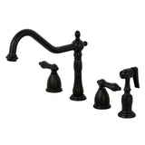 Heritage Two-Handle 4-Hole Deck Mount Widespread Kitchen Faucet with Brass Sprayer