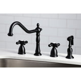 Heritage Two-Handle 4-Hole Deck Mount Widespread Kitchen Faucet with Brass Sprayer