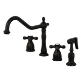 Heritage Two-Handle 4-Hole Deck Mount Widespread Kitchen Faucet with Brass Sprayer