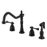 Heritage Two-Handle 4-Hole Deck Mount Widespread Kitchen Faucet with Brass Sprayer