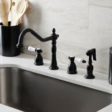 Bel-Air Two-Handle 4-Hole Deck Mount Widespread Kitchen Faucet with Brass Sprayer