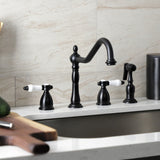 Bel-Air Two-Handle 4-Hole Deck Mount Widespread Kitchen Faucet with Brass Sprayer