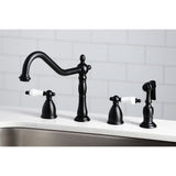 Heritage Two-Handle 4-Hole Deck Mount Widespread Kitchen Faucet with Brass Sprayer