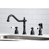 Heritage Two-Handle 4-Hole Deck Mount Widespread Kitchen Faucet with Brass Sprayer