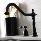 Tudor Two-Handle 4-Hole Deck Mount Widespread Kitchen Faucet with Brass Sprayer