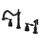 Tudor Two-Handle 4-Hole Deck Mount Widespread Kitchen Faucet with Brass Sprayer