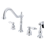 Heritage Two-Handle 4-Hole Deck Mount Widespread Kitchen Faucet with Brass Sprayer