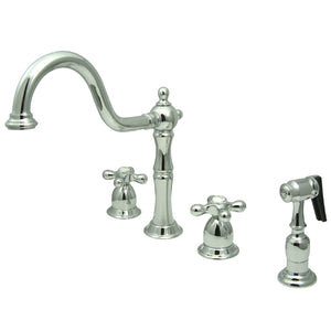 Heritage Two-Handle 4-Hole Deck Mount Widespread Kitchen Faucet with Brass Sprayer