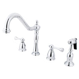 Heritage Two-Handle 4-Hole Deck Mount Widespread Kitchen Faucet with Brass Sprayer