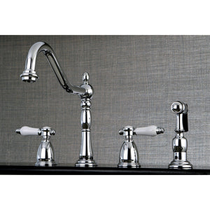 Bel-Air Two-Handle 4-Hole Deck Mount Widespread Kitchen Faucet with Brass Sprayer