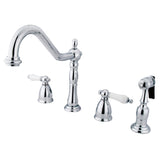 Heritage Two-Handle 4-Hole Deck Mount Widespread Kitchen Faucet with Brass Sprayer