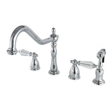 Wilshire Two-Handle 4-Hole Deck Mount Widespread Kitchen Faucet with Brass Sprayer