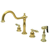 Heritage Two-Handle 4-Hole Deck Mount Widespread Kitchen Faucet with Brass Sprayer