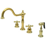 Heritage Two-Handle 4-Hole Deck Mount Widespread Kitchen Faucet with Brass Sprayer