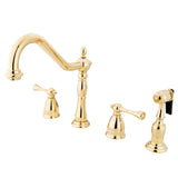 Heritage Two-Handle 4-Hole Deck Mount Widespread Kitchen Faucet with Brass Sprayer