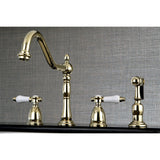 Bel-Air Two-Handle 4-Hole Deck Mount Widespread Kitchen Faucet with Brass Sprayer