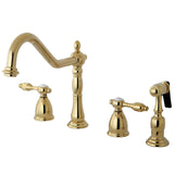 Tudor Two-Handle 4-Hole Deck Mount Widespread Kitchen Faucet with Brass Sprayer