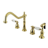 Wilshire Two-Handle 4-Hole Deck Mount Widespread Kitchen Faucet with Brass Sprayer