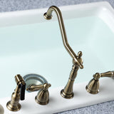 Heritage Two-Handle 4-Hole Deck Mount Widespread Kitchen Faucet with Brass Sprayer