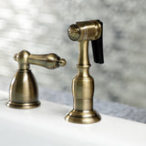 Heritage Two-Handle 4-Hole Deck Mount Widespread Kitchen Faucet with Brass Sprayer