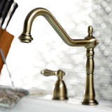 Heritage Two-Handle 4-Hole Deck Mount Widespread Kitchen Faucet with Brass Sprayer