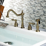 Heritage Two-Handle 4-Hole Deck Mount Widespread Kitchen Faucet with Brass Sprayer