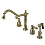 Heritage Two-Handle 4-Hole Deck Mount Widespread Kitchen Faucet with Brass Sprayer