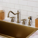 Heritage Two-Handle 4-Hole Deck Mount Widespread Kitchen Faucet with Brass Sprayer