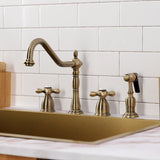 Heritage Two-Handle 4-Hole Deck Mount Widespread Kitchen Faucet with Brass Sprayer