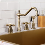 Heritage Two-Handle 4-Hole Deck Mount Widespread Kitchen Faucet with Brass Sprayer