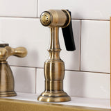 Heritage Two-Handle 4-Hole Deck Mount Widespread Kitchen Faucet with Brass Sprayer