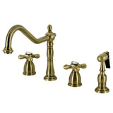 Heritage Two-Handle 4-Hole Deck Mount Widespread Kitchen Faucet with Brass Sprayer