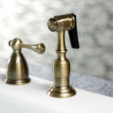 Heritage Two-Handle 4-Hole Deck Mount Widespread Kitchen Faucet with Brass Sprayer