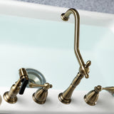 Heritage Two-Handle 4-Hole Deck Mount Widespread Kitchen Faucet with Brass Sprayer