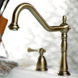 Heritage Two-Handle 4-Hole Deck Mount Widespread Kitchen Faucet with Brass Sprayer