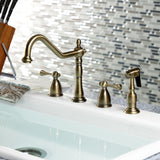 Heritage Two-Handle 4-Hole Deck Mount Widespread Kitchen Faucet with Brass Sprayer