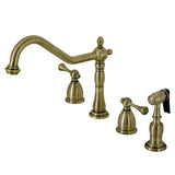 Heritage Two-Handle 4-Hole Deck Mount Widespread Kitchen Faucet with Brass Sprayer